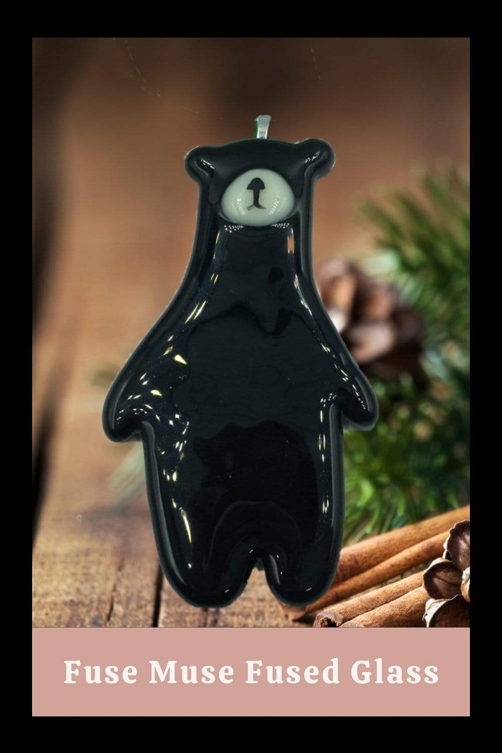 Fused Glass Black Bear Ornament