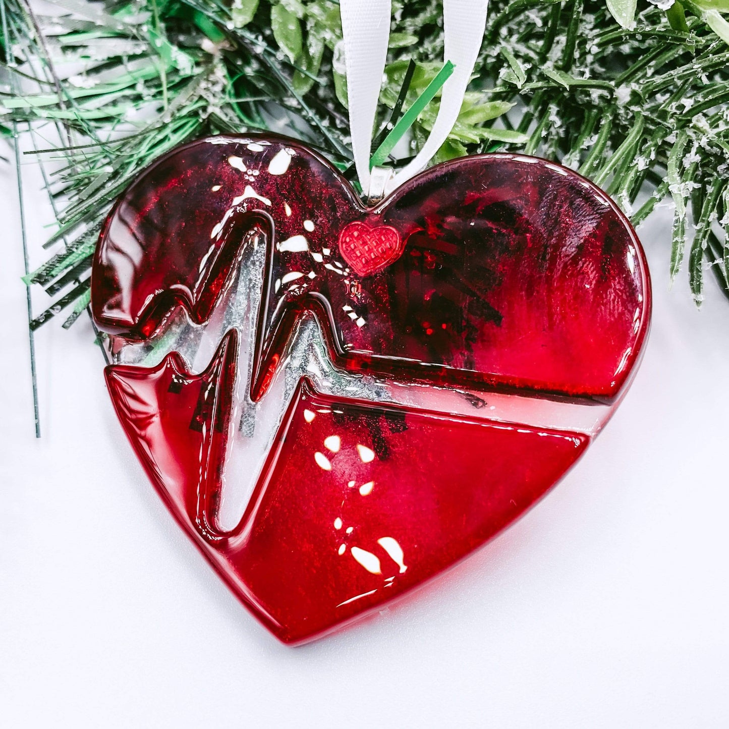 Heartbeat Fused Glass Ornament