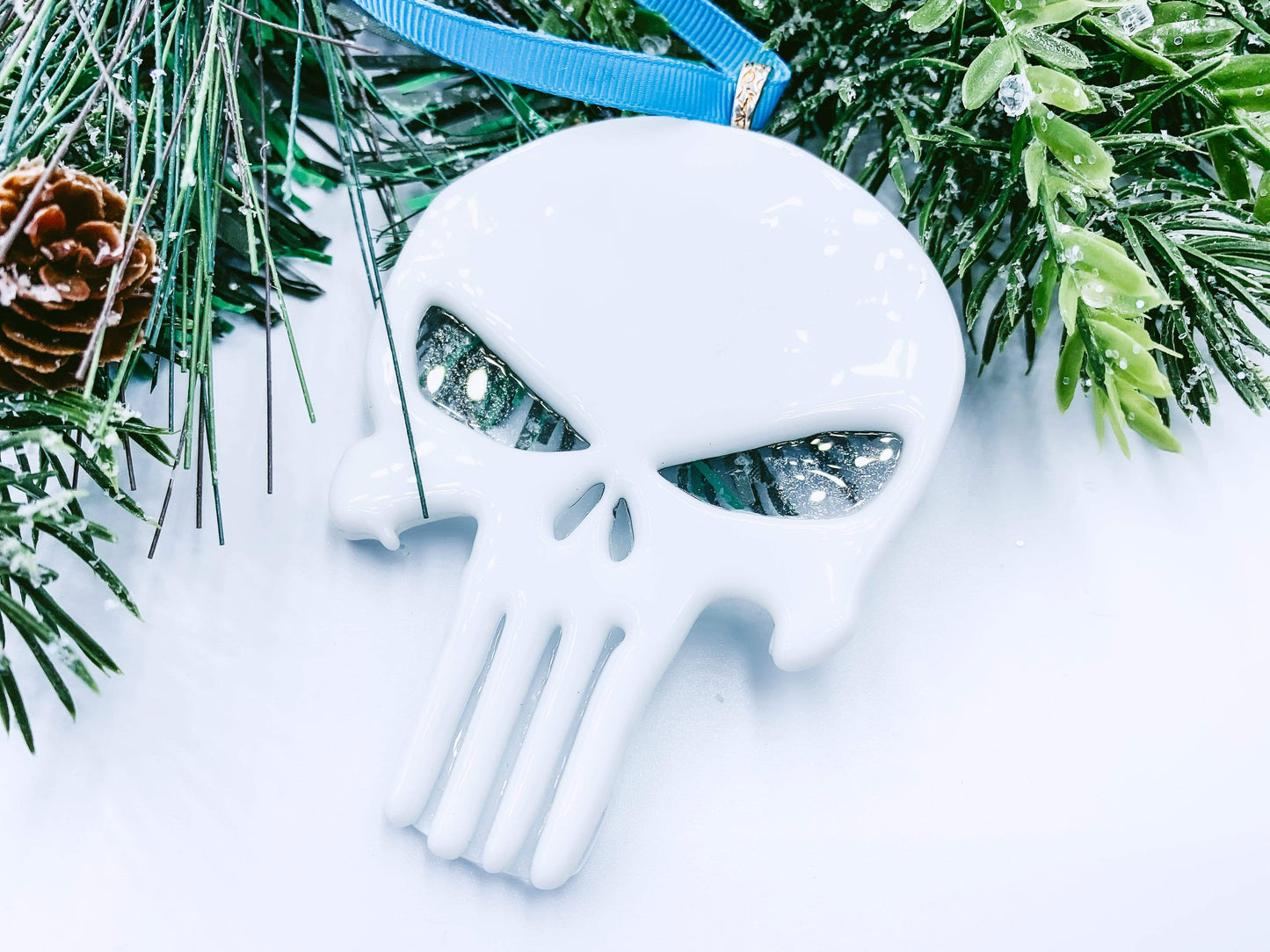 Punisher Skull Fused Glass Ornament