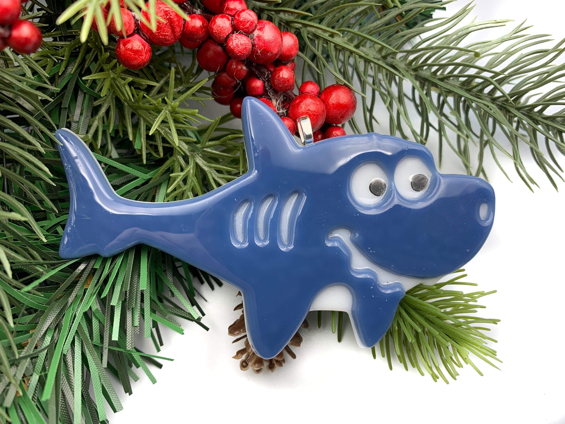 Fused Glass Shark Christmas Ornament