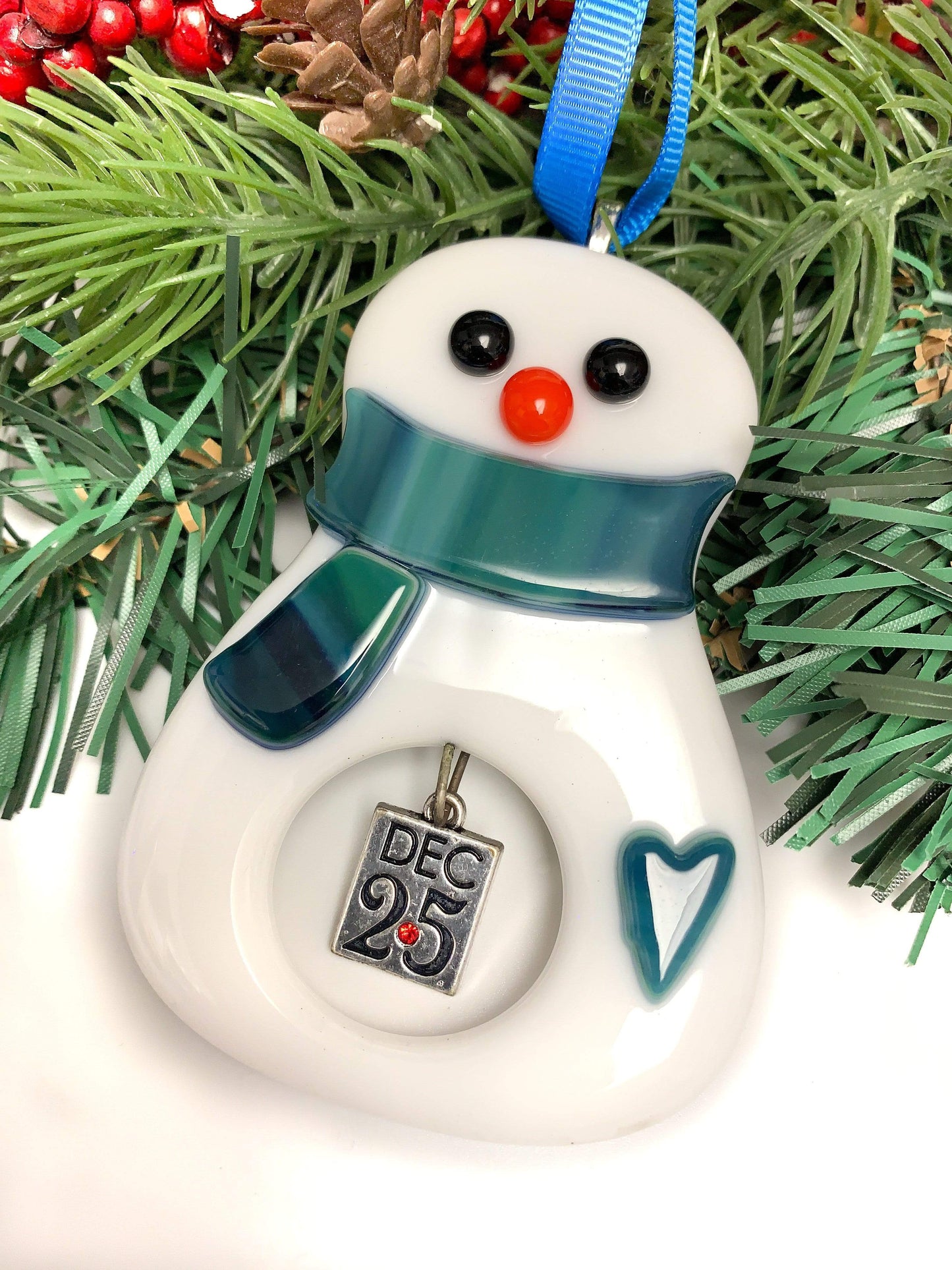 Fused Glass Snowman Christmas Ornament