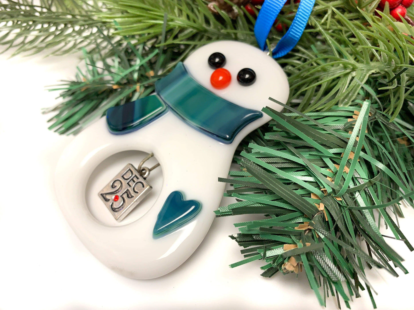 Fused Glass Snowman Ornament