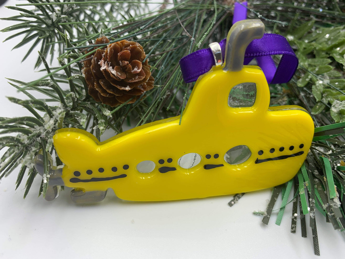 Fused glass Yellow Submarine Christmas Ornament