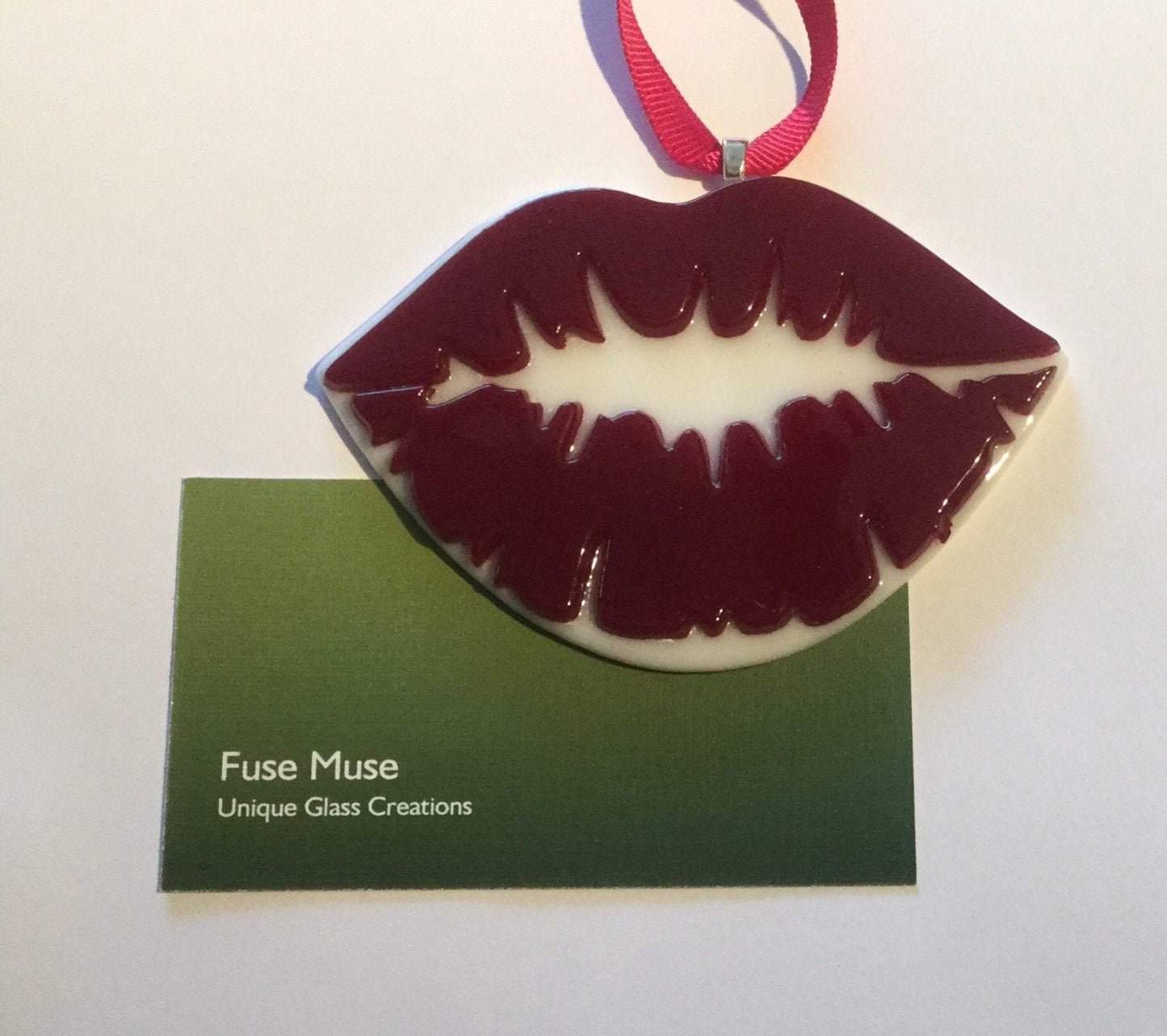 Lips Kiss Fused Glass Ornament