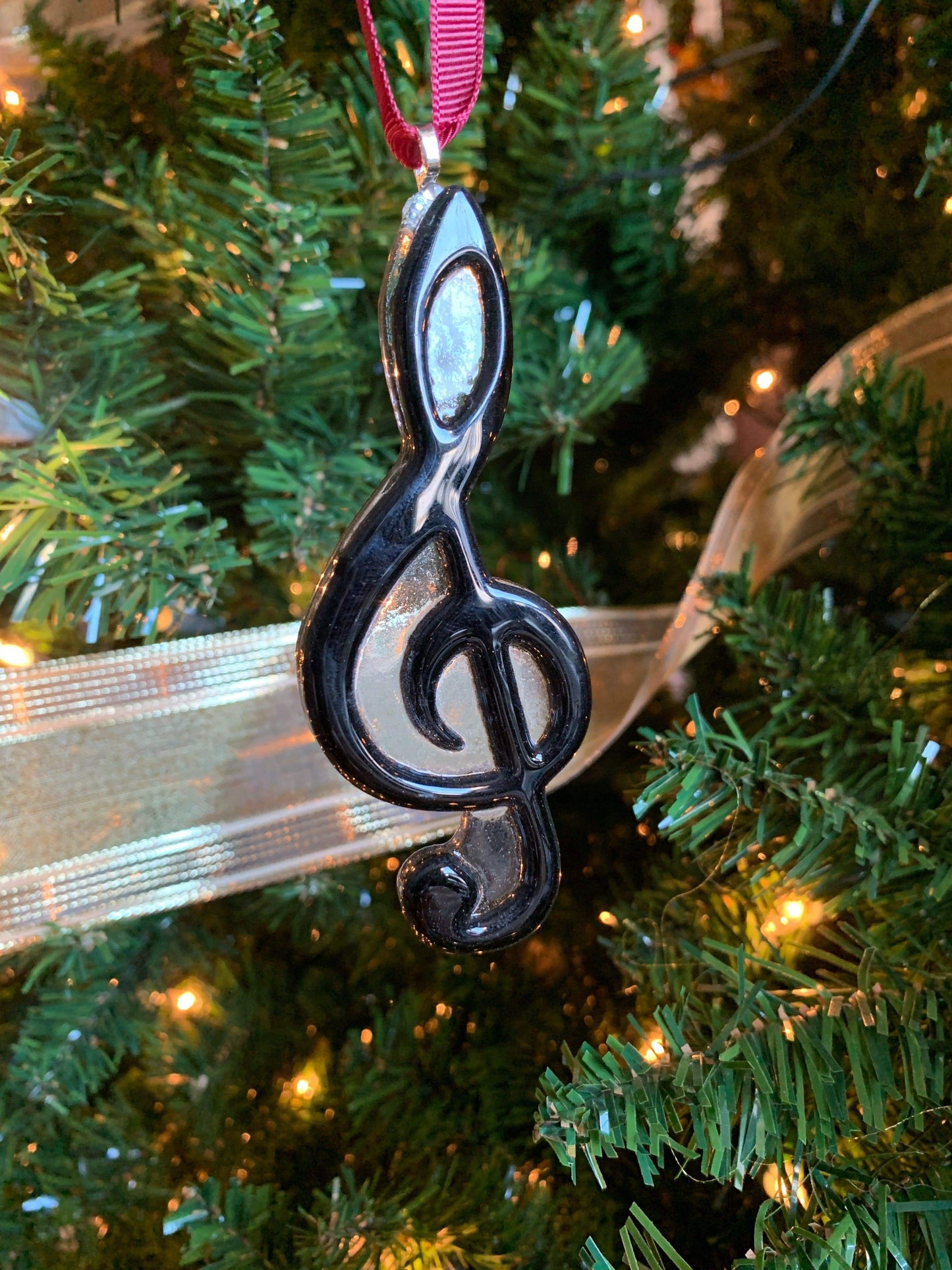 Fused Glass Treble Clef Christmas Ornament