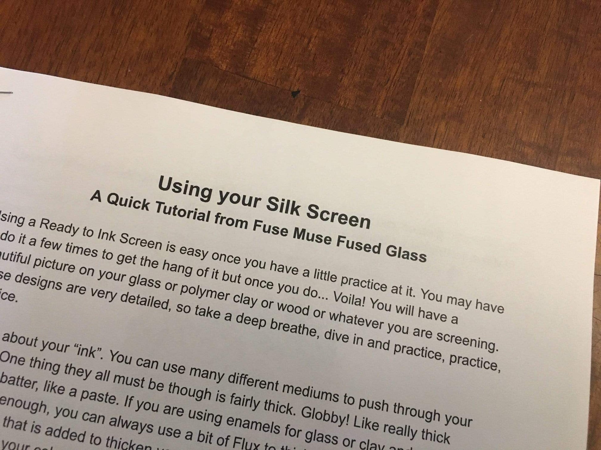 Instruction sheet for silk screening